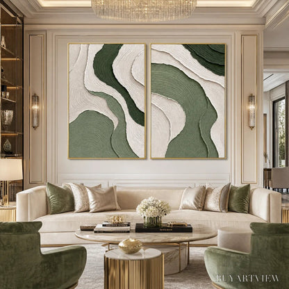 BUYARTVIEW Terra – Textured Wabi Sabi Abstract Diptych in Earthy Greens - image 2