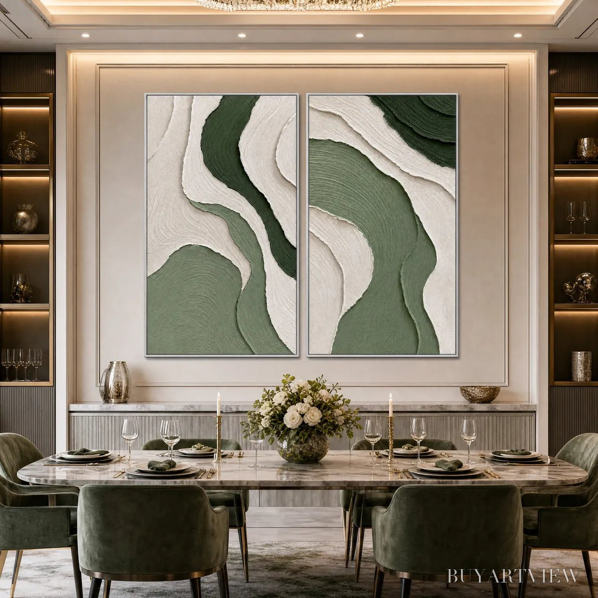 BUYARTVIEW Terra – Textured Wabi Sabi Abstract Diptych in Earthy Greens - image 4