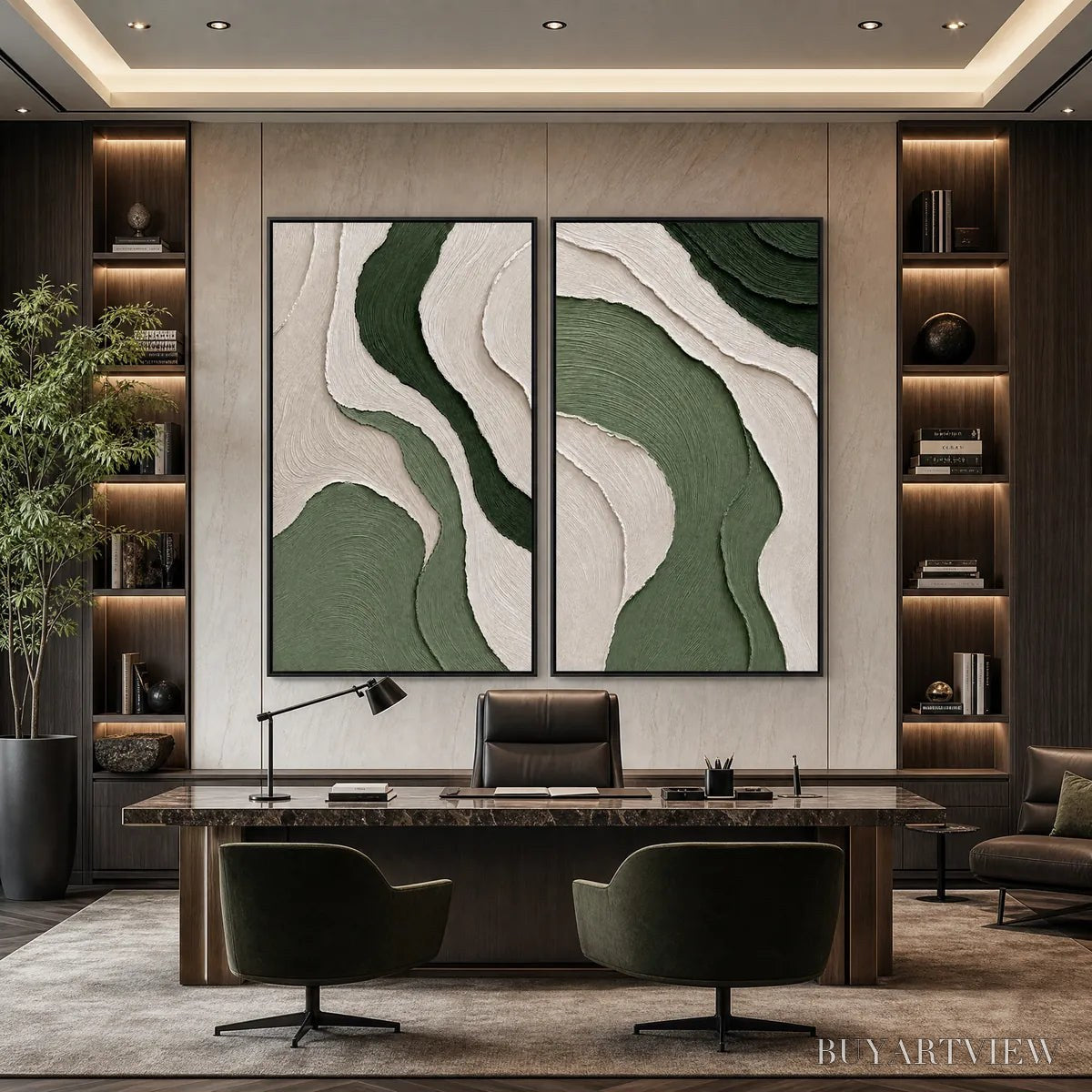 BUYARTVIEW Terra – Textured Wabi Sabi Abstract Diptych in Earthy Greens - image 6