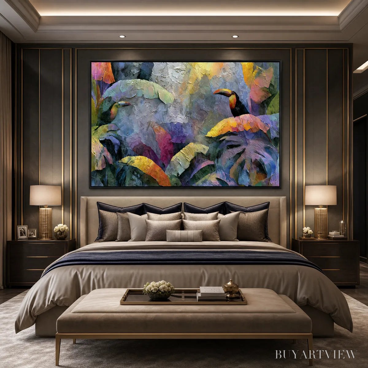 BUYARTVIEW Jungle Sanctuary – Heavily Textured Impasto Toucan & Tropical Leaf Painting - image 6