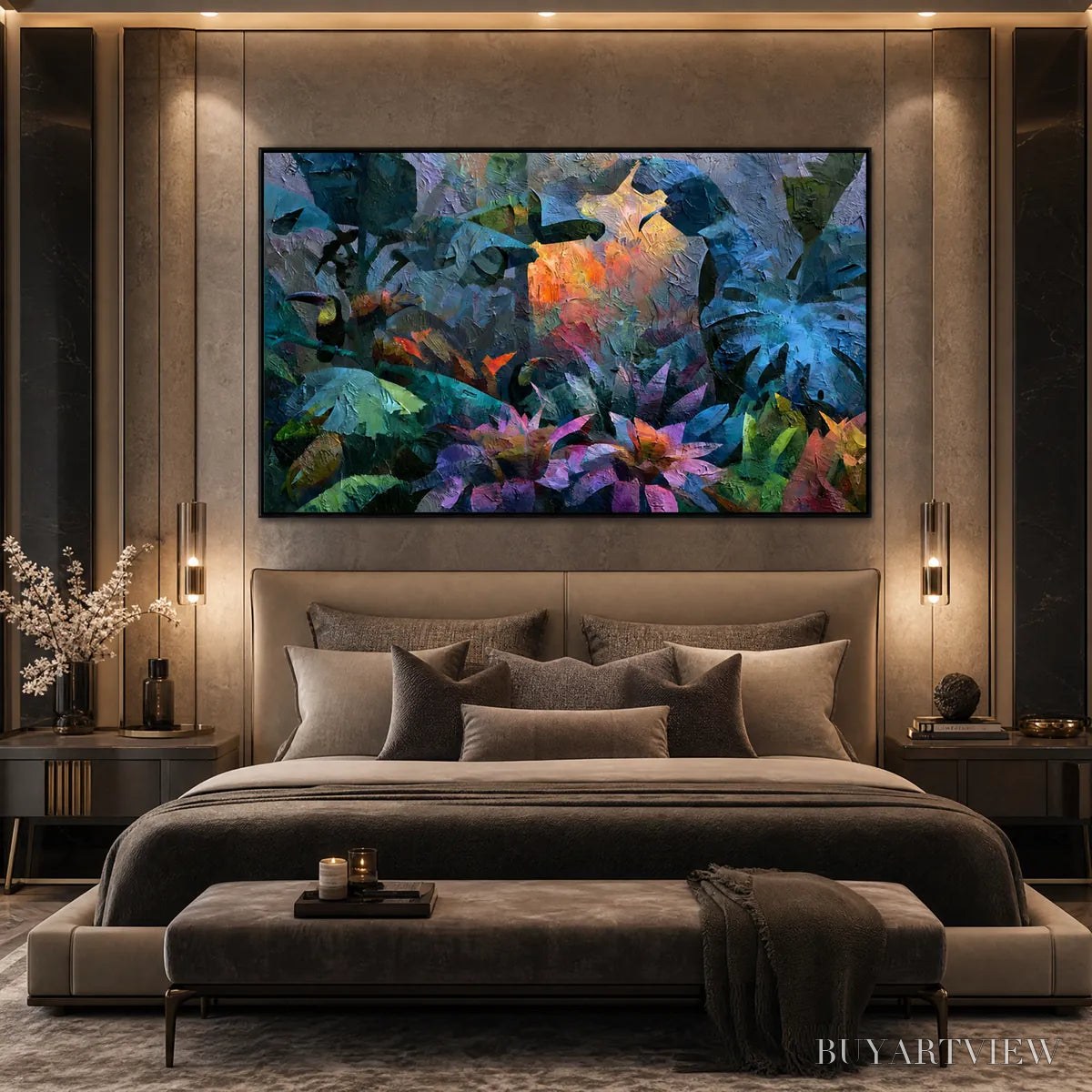 BUYARTVIEW Emerald Hideaway – Vibrant Impasto Jungle Scene with Toucans - image 4