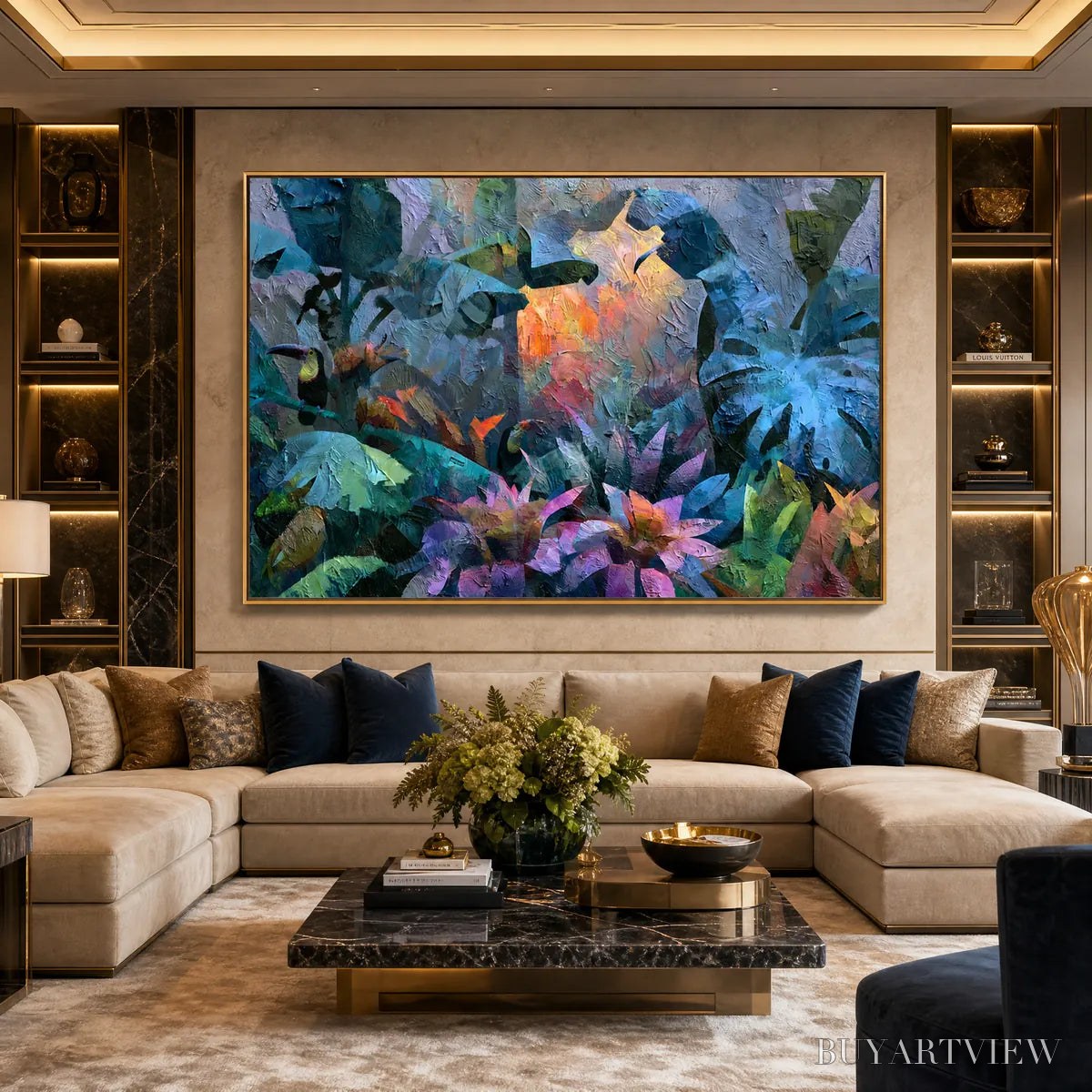 BUYARTVIEW Emerald Hideaway – Vibrant Impasto Jungle Scene with Toucans - image 5