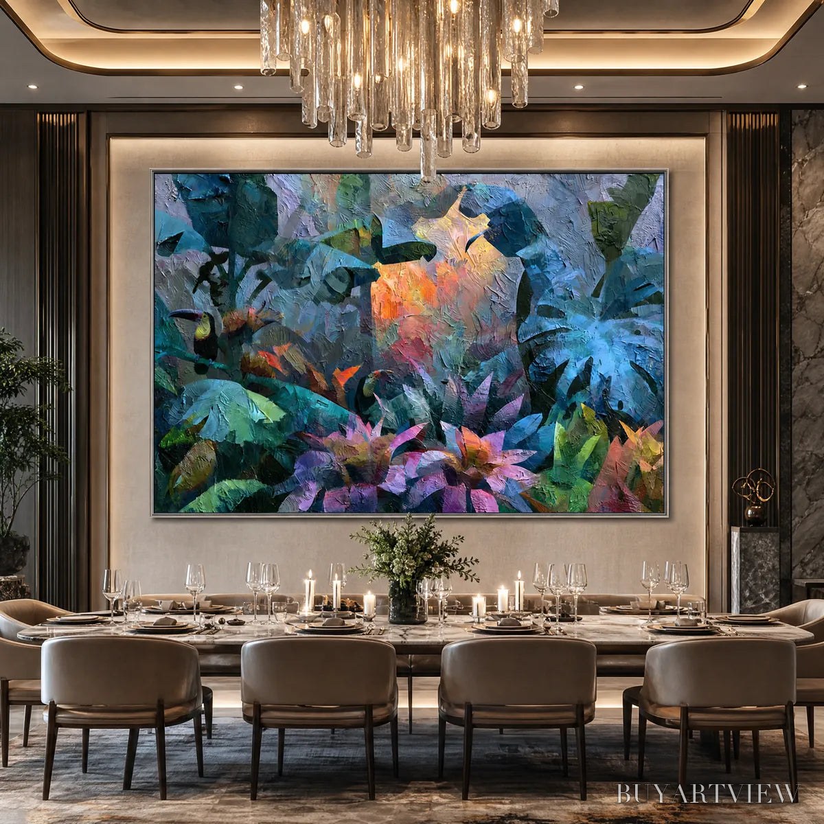 BUYARTVIEW Emerald Hideaway – Vibrant Impasto Jungle Scene with Toucans - image 6
