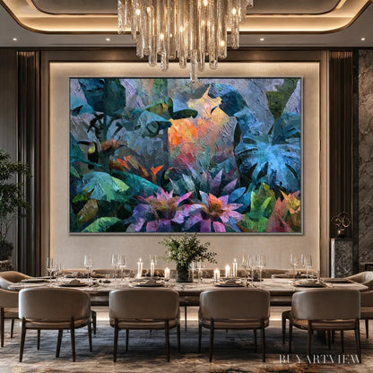BUYARTVIEW Emerald Hideaway – Vibrant Impasto Jungle Scene with Toucans - image 6
