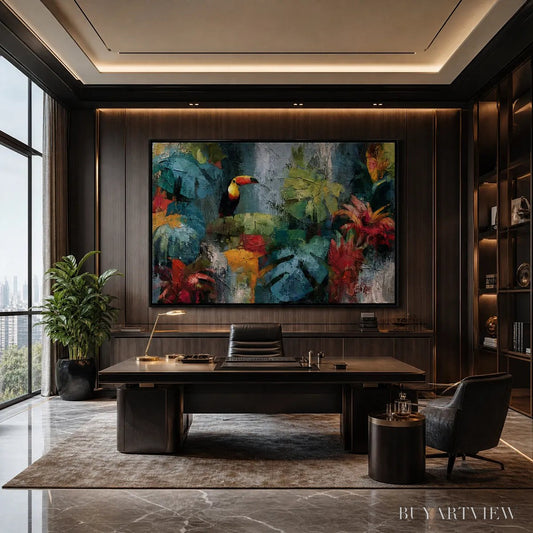 BUYARTVIEW Rainforest Rhythm – Vibrant Textured Toucan & Jungle Painting - image 2