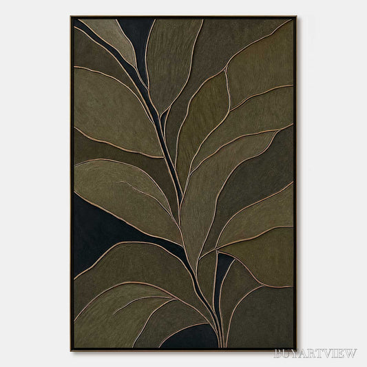 BUYARTVIEW Midnight Foliage – Textured Botanical Abstract Painting in Earth Tones - image 1