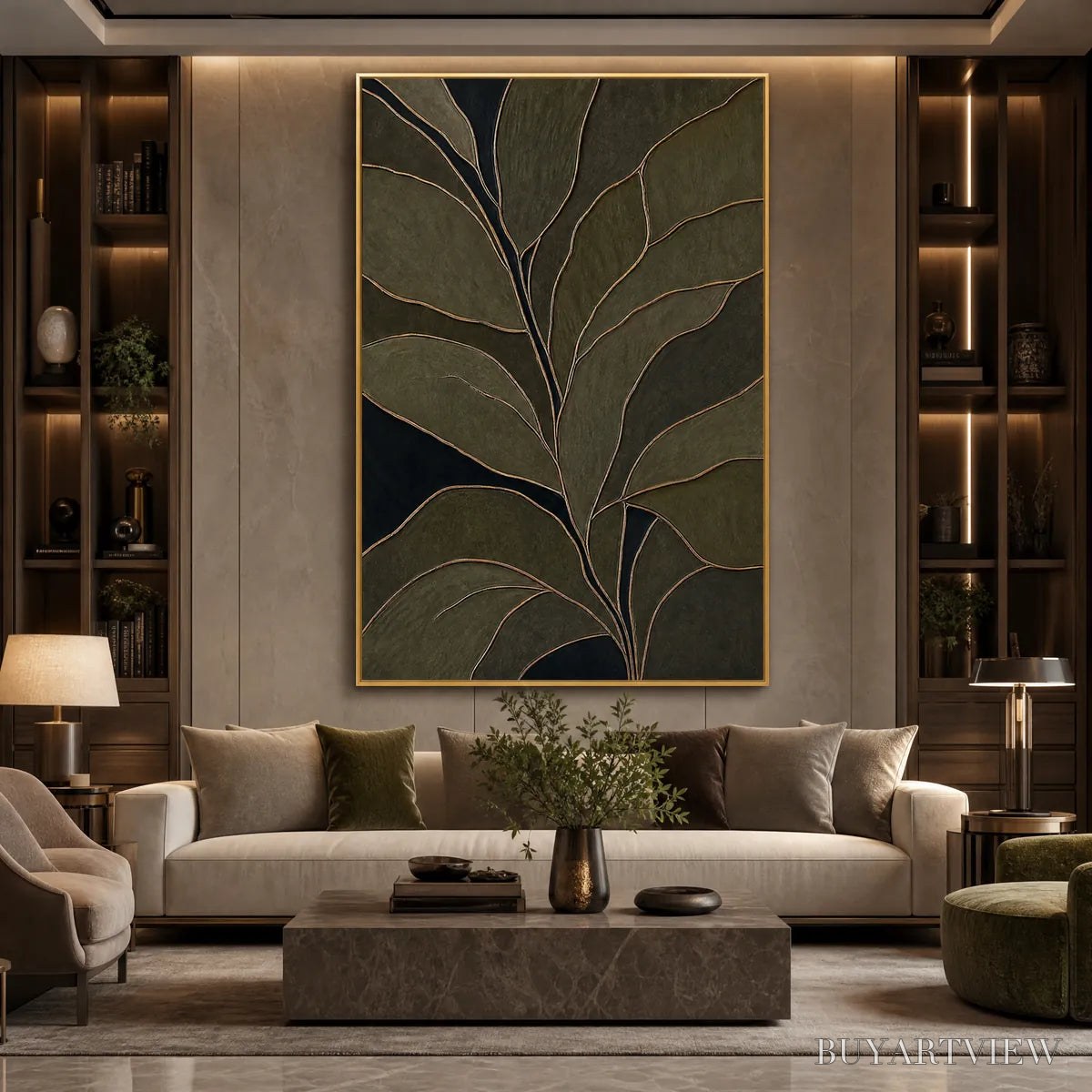 BUYARTVIEW Midnight Foliage – Textured Botanical Abstract Painting in Earth Tones - image 2