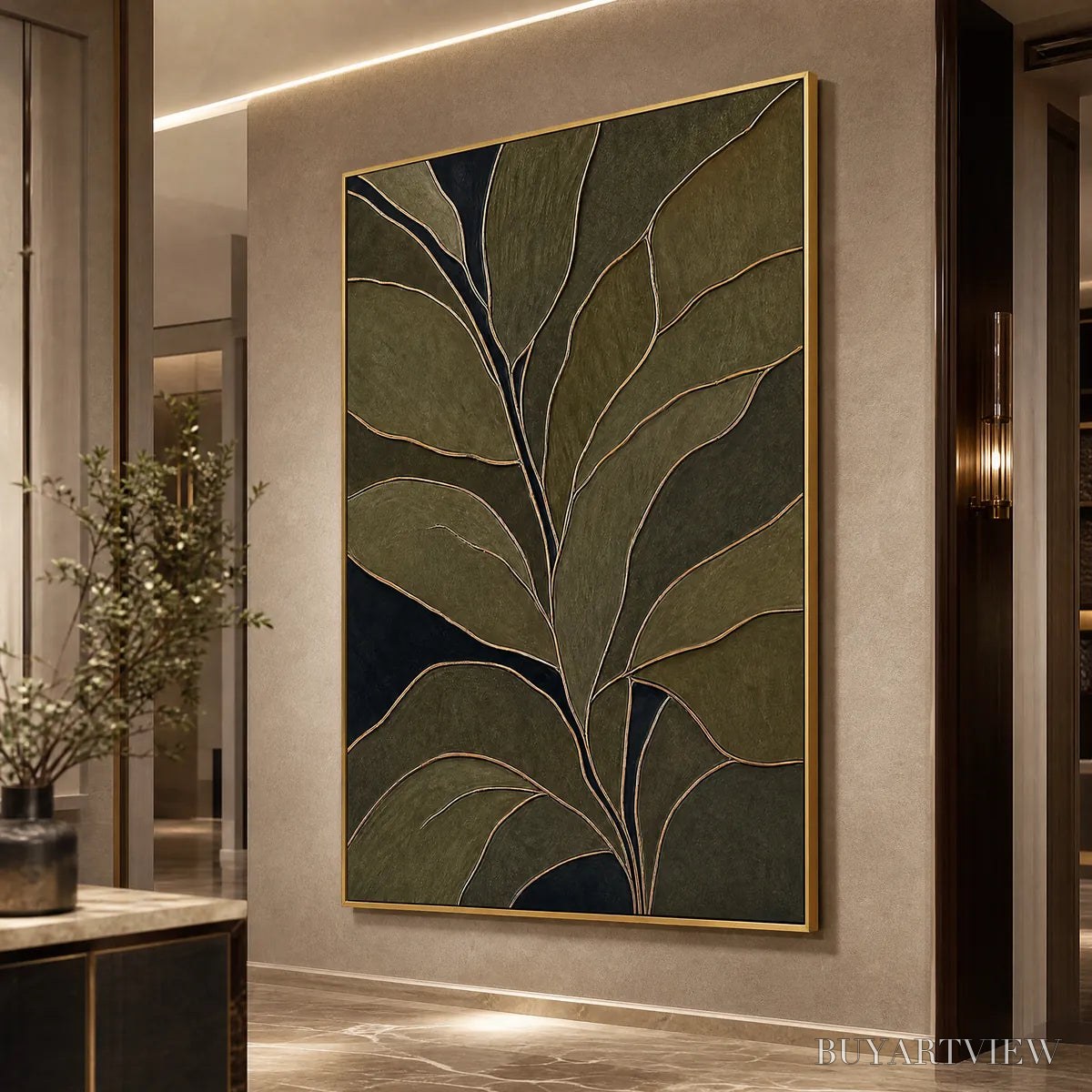 BUYARTVIEW Midnight Foliage – Textured Botanical Abstract Painting in Earth Tones - image 4