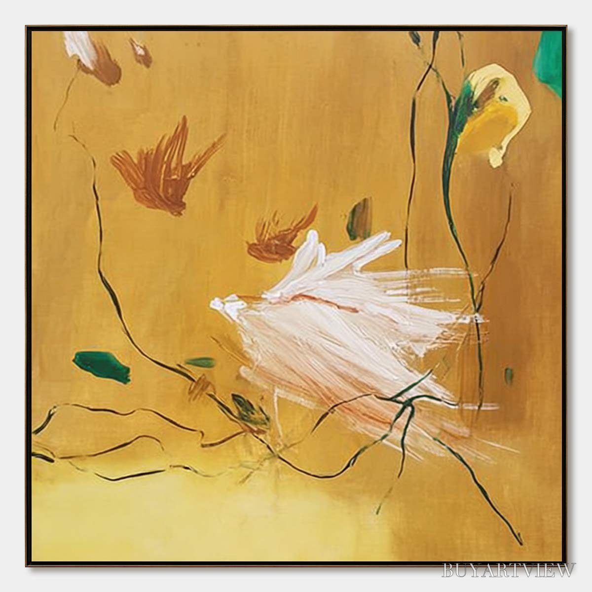BUYARTVIEW Gilded Wing | Square Yellow Abstract Oil Painting for - image 1
