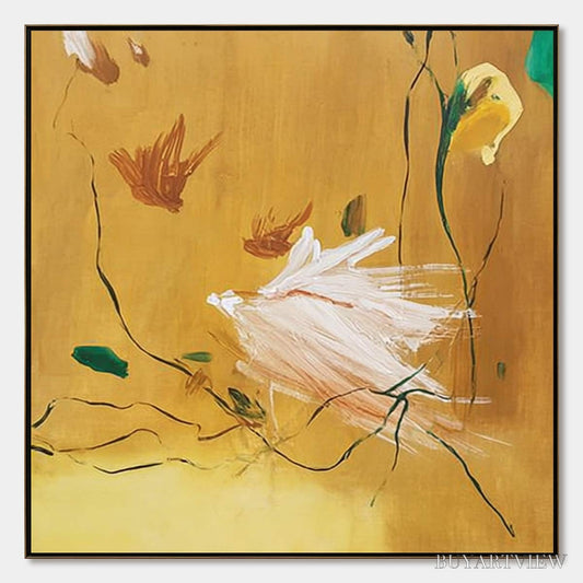 BUYARTVIEW Gilded Wing | Square Yellow Abstract Oil Painting for - image 1