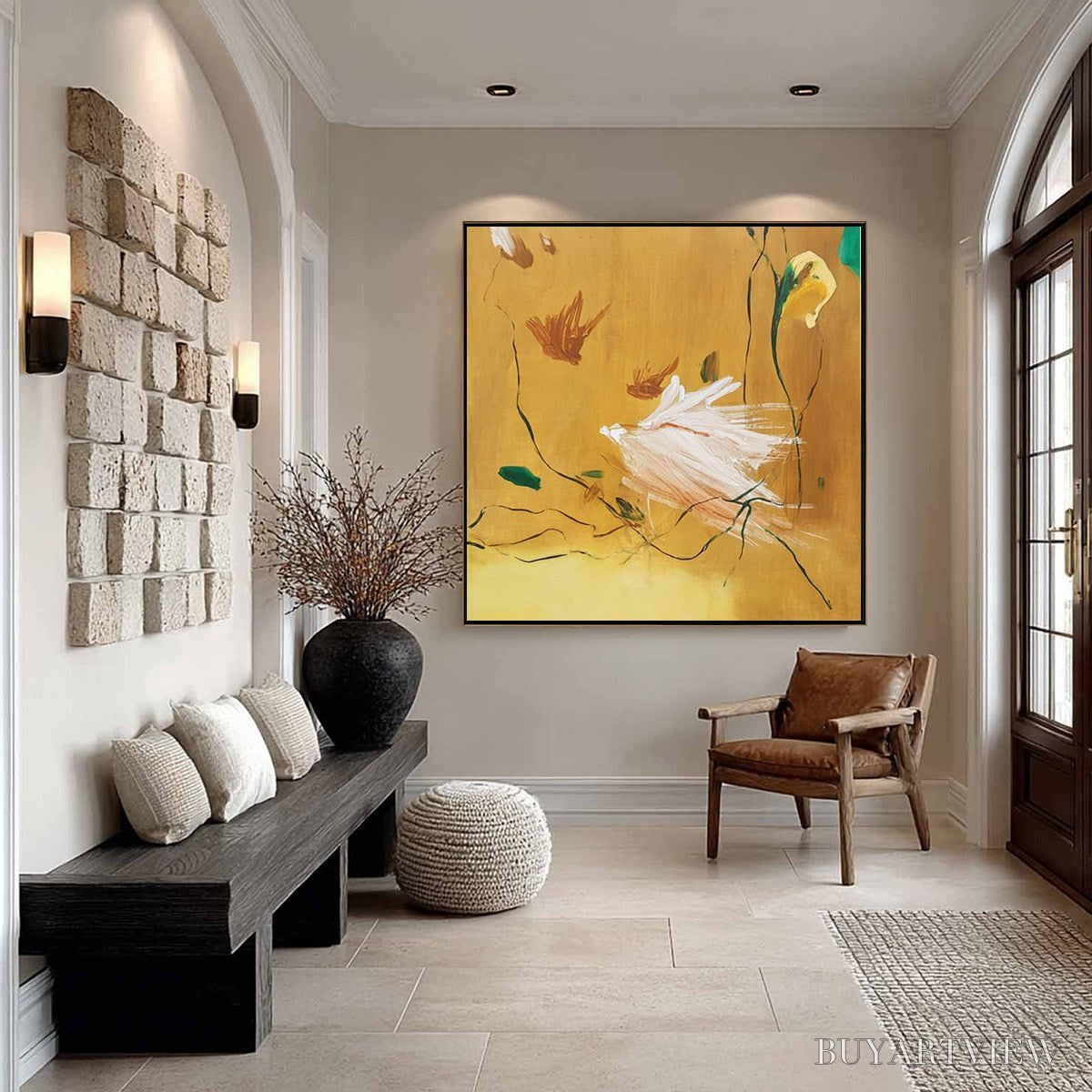 BUYARTVIEW Gilded Wing | Square Yellow Abstract Oil Painting for - image 4