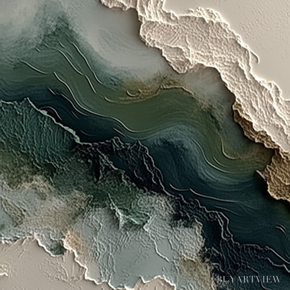 BUYARTVIEW Verdant Rift – Textured Wabi Sabi Abstract Landscape Painting - image 3