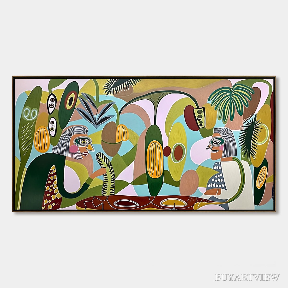 BUYARTVIEW the Conversationalists – Large Horizontal Boho Abstract Figurative Painting - image 1