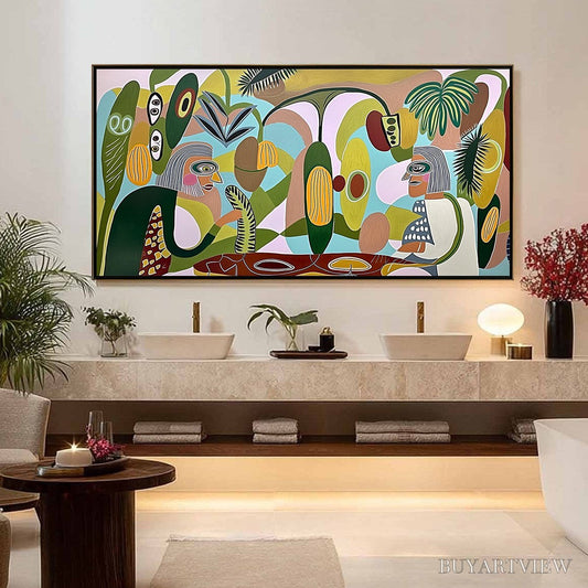 BUYARTVIEW the Conversationalists – Large Horizontal Boho Abstract Figurative Painting - image 2