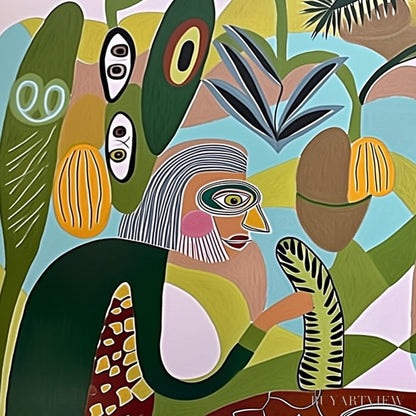 BUYARTVIEW the Conversationalists – Large Horizontal Boho Abstract Figurative Painting - image 3