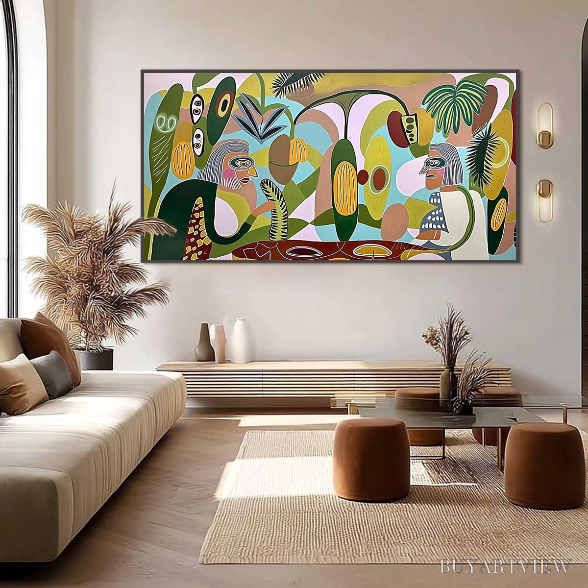 BUYARTVIEW the Conversationalists – Large Horizontal Boho Abstract Figurative Painting - image 4