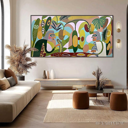 BUYARTVIEW the Conversationalists – Large Horizontal Boho Abstract Figurative Painting - image 4