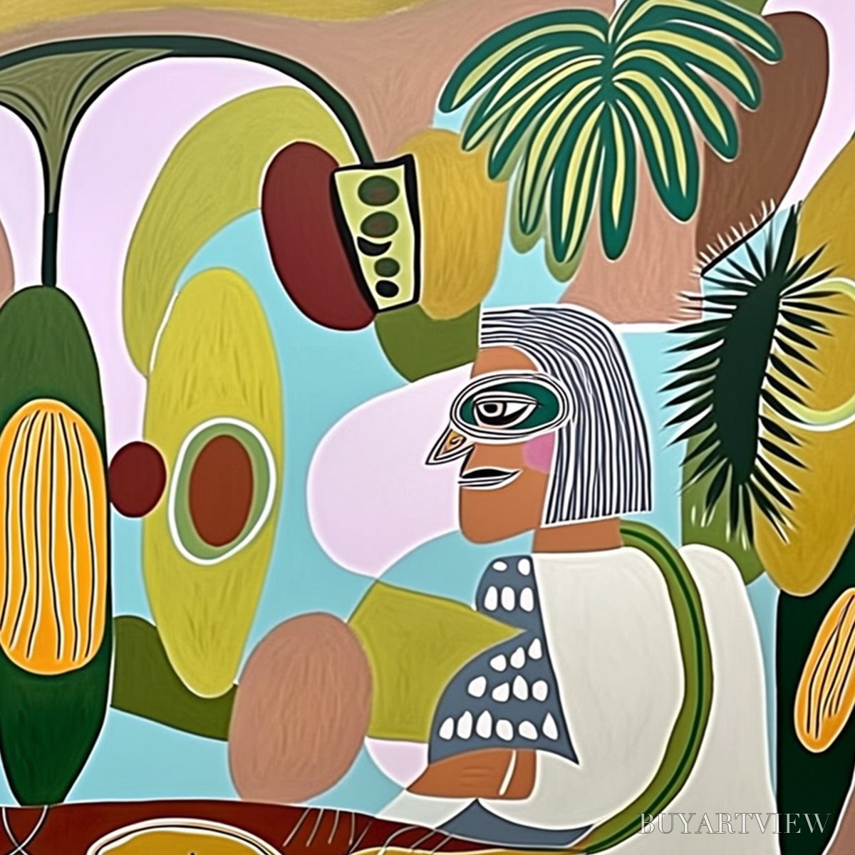 BUYARTVIEW the Conversationalists – Large Horizontal Boho Abstract Figurative Painting - image 5