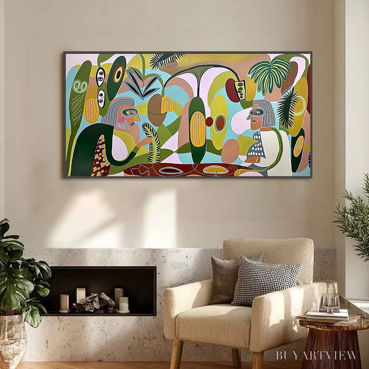 BUYARTVIEW the Conversationalists – Large Horizontal Boho Abstract Figurative Painting - image 6