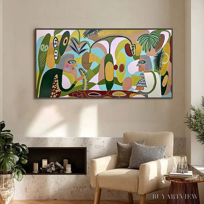 BUYARTVIEW the Conversationalists – Large Horizontal Boho Abstract Figurative Painting - image 6