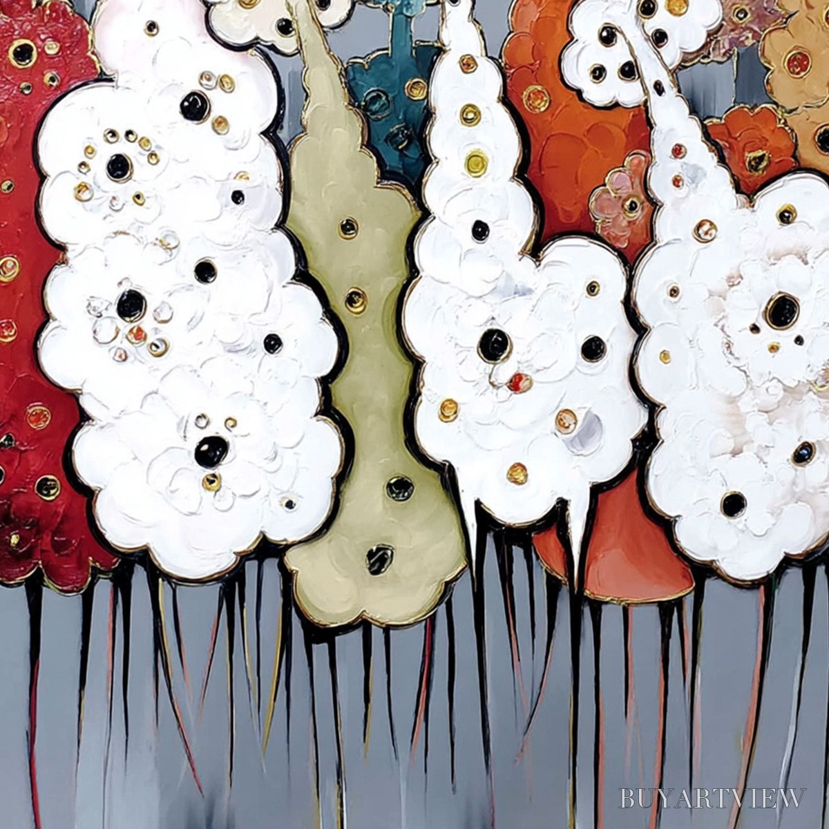 BUYARTVIEW Dreamwood Grove – Whimsical Abstract Forest Textured Impasto Painting - image 5