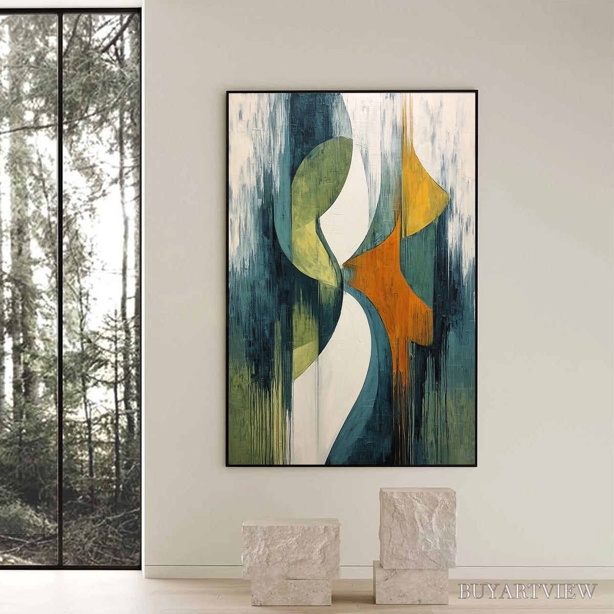 BUYARTVIEW Convergence – Bold Vertical Abstract Painting with Textured Color Blocks - image 6