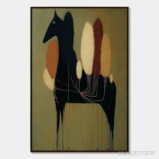 BUYARTVIEW Terrane Steed – Surreal Wabi Sabi Textured Horse and Tree Abstract Painting - image 1