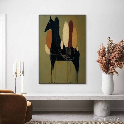 BUYARTVIEW Terrane Steed – Surreal Wabi Sabi Textured Horse and Tree Abstract Painting - image 4