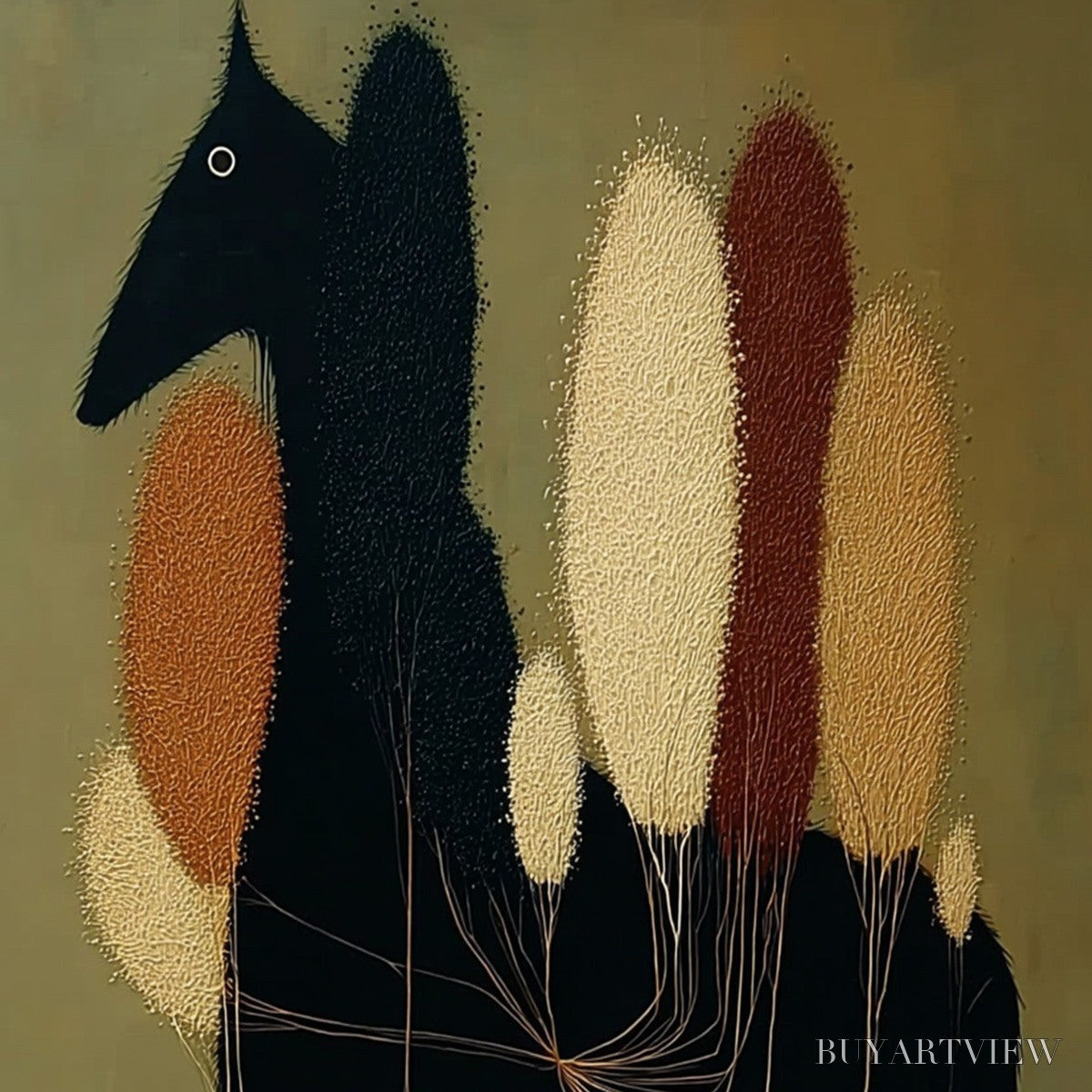 BUYARTVIEW Terrane Steed – Surreal Wabi Sabi Textured Horse and Tree Abstract Painting - image 5