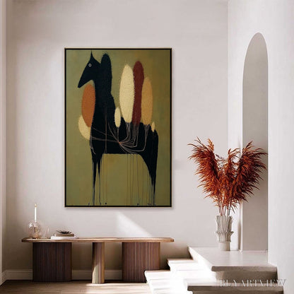 BUYARTVIEW Terrane Steed – Surreal Wabi Sabi Textured Horse and Tree Abstract Painting - image 6