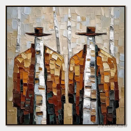 BUYARTVIEW the Companions – Textured Impasto Painting of Two Figures in a Forest - image 1