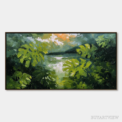 BUYARTVIEW Verdant Hideaway – Textured Impasto Painting of a Forest Lake - image 1
