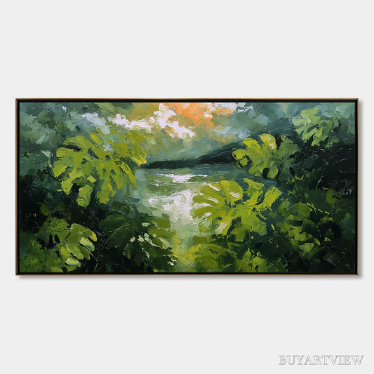 BUYARTVIEW Verdant Hideaway – Textured Impasto Painting of a Forest Lake - image 1