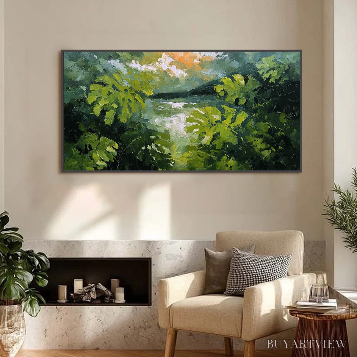 BUYARTVIEW Verdant Hideaway – Textured Impasto Painting of a Forest Lake - image 2