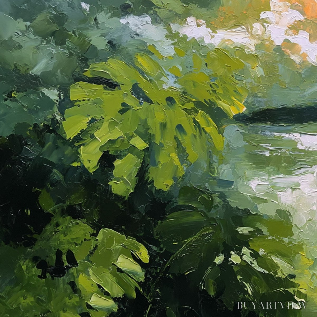 BUYARTVIEW Verdant Hideaway – Textured Impasto Painting of a Forest Lake - image 3