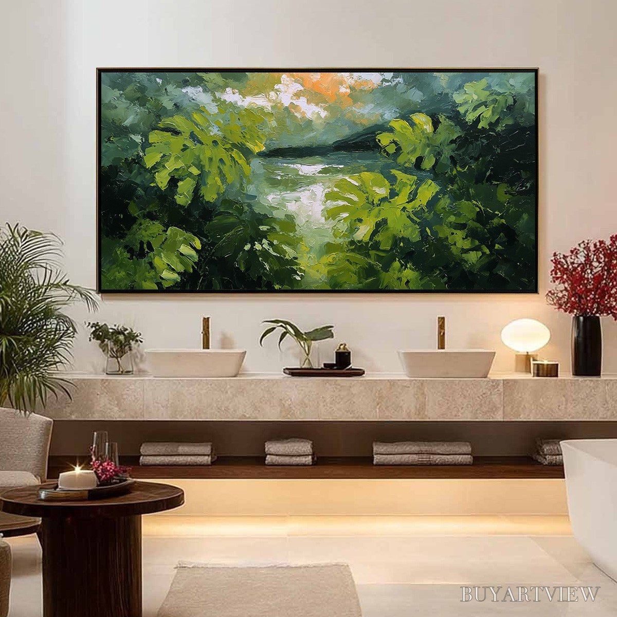BUYARTVIEW Verdant Hideaway – Textured Impasto Painting of a Forest Lake - image 4