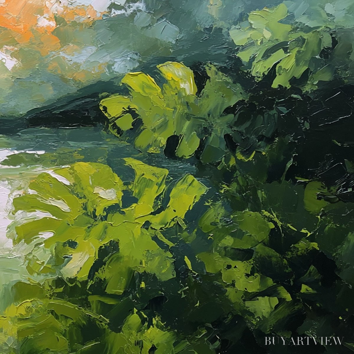 BUYARTVIEW Verdant Hideaway – Textured Impasto Painting of a Forest Lake - image 5