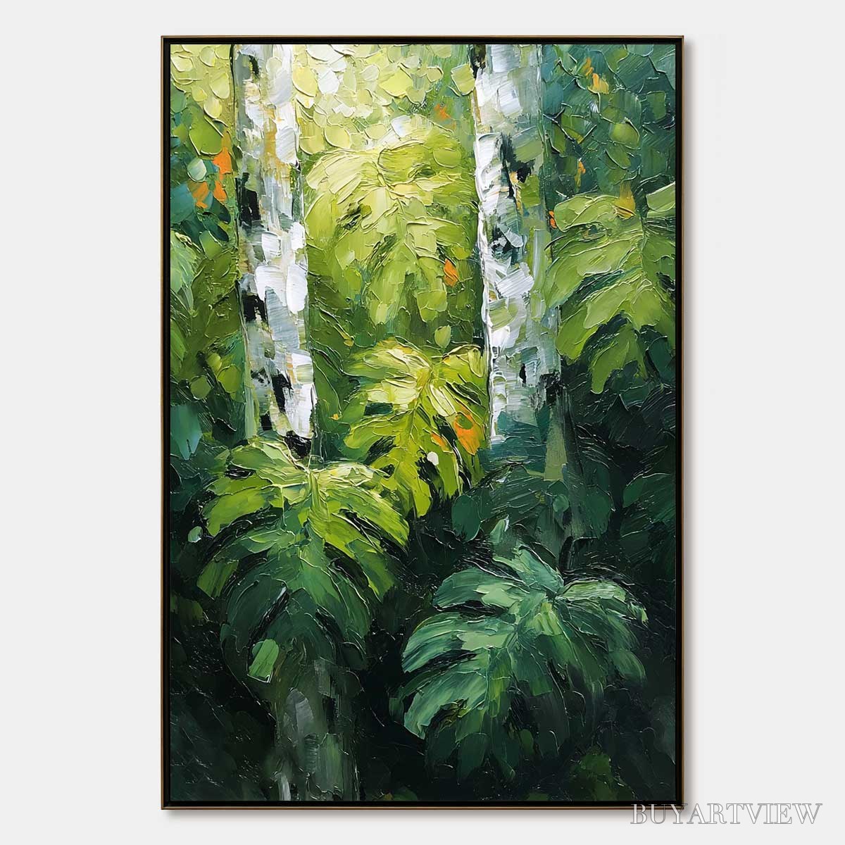 BUYARTVIEW Birchwood Whispers – Textured Impasto Forest & Birch Tree Painting - image 1
