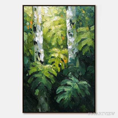 BUYARTVIEW Birchwood Whispers – Textured Impasto Forest & Birch Tree Painting - image 1