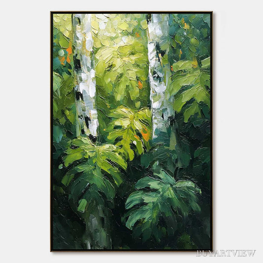 BUYARTVIEW Birchwood Whispers – Textured Impasto Forest & Birch Tree Painting - image 1