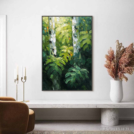BUYARTVIEW Birchwood Whispers – Textured Impasto Forest & Birch Tree Painting - image 2