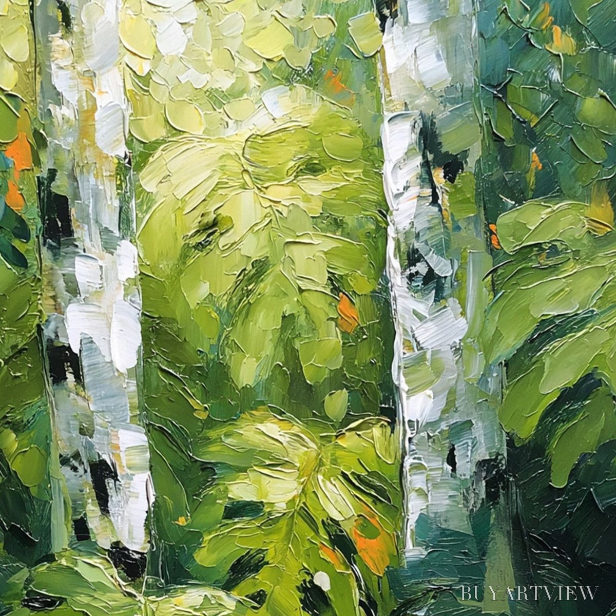 BUYARTVIEW Birchwood Whispers – Textured Impasto Forest & Birch Tree Painting - image 3
