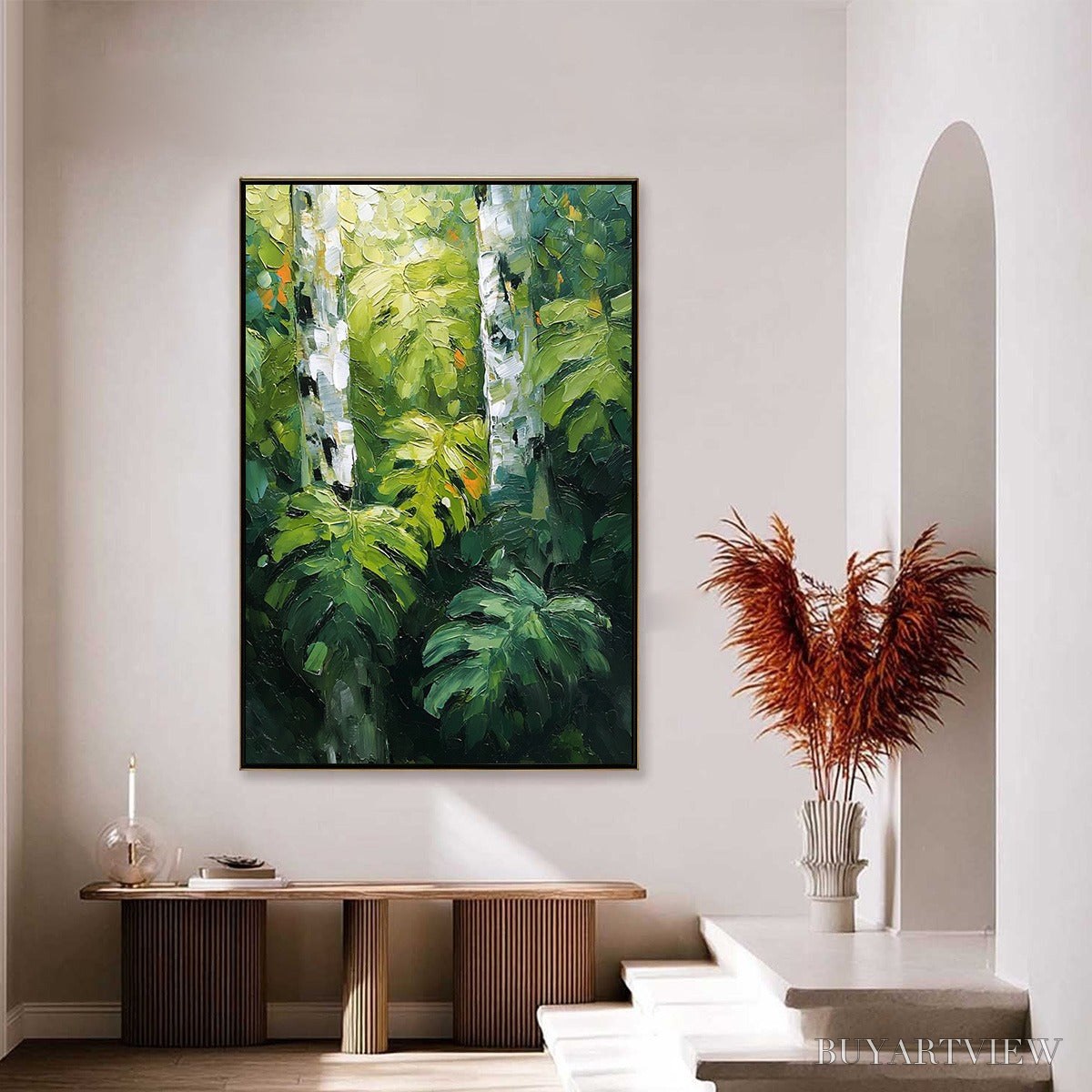 BUYARTVIEW Birchwood Whispers – Textured Impasto Forest & Birch Tree Painting - image 4