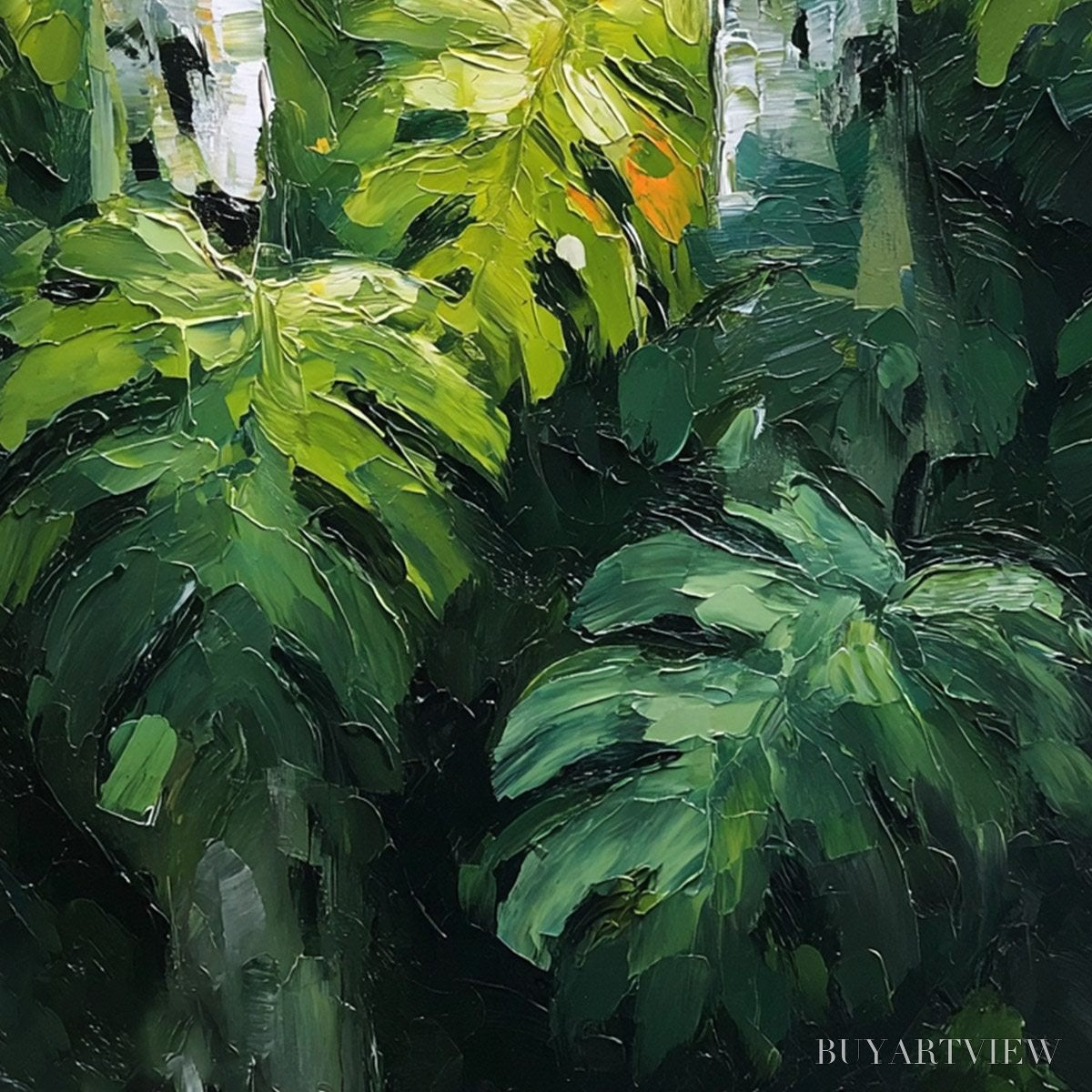 BUYARTVIEW Birchwood Whispers – Textured Impasto Forest & Birch Tree Painting - image 5