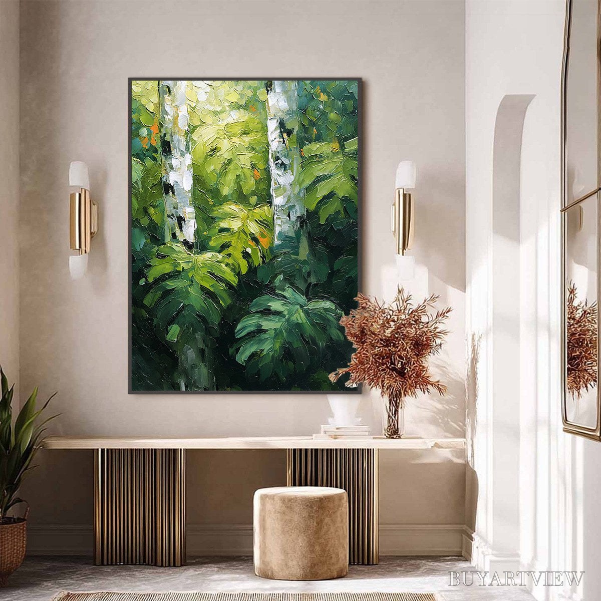 BUYARTVIEW Birchwood Whispers – Textured Impasto Forest & Birch Tree Painting - image 6