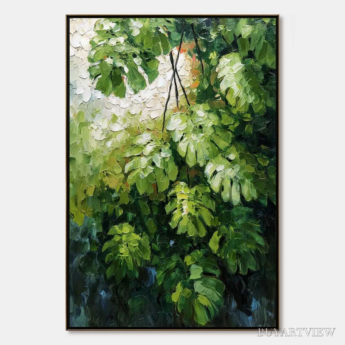BUYARTVIEW Emerald Sanctuary – Textured Green Monstera Leaf Impasto Oil Painting - image 1