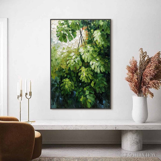 BUYARTVIEW Emerald Sanctuary – Textured Green Monstera Leaf Impasto Oil Painting - image 2