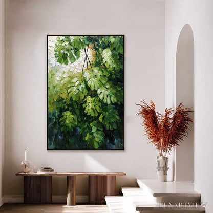 BUYARTVIEW Emerald Sanctuary – Textured Green Monstera Leaf Impasto Oil Painting - image 4
