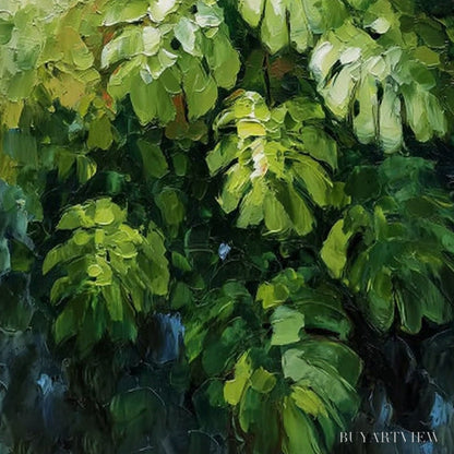 BUYARTVIEW Emerald Sanctuary – Textured Green Monstera Leaf Impasto Oil Painting - image 5