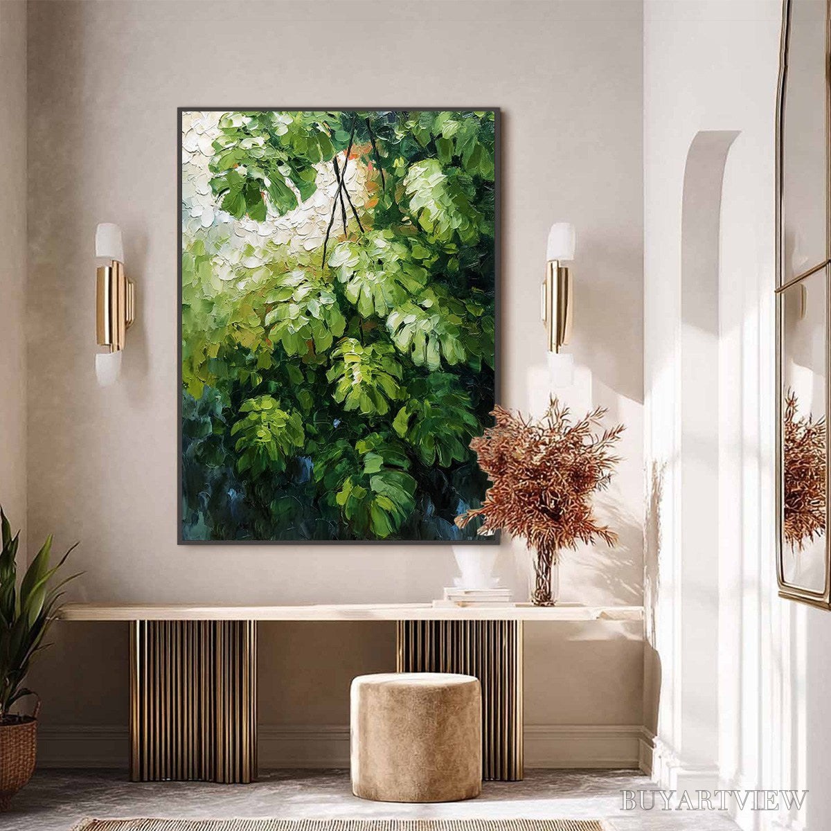 BUYARTVIEW Emerald Sanctuary – Textured Green Monstera Leaf Impasto Oil Painting - image 6